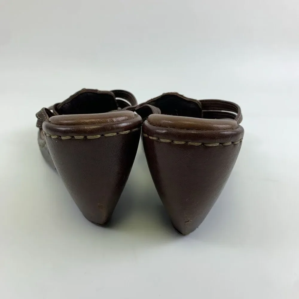 Born Brown Leather Floral Cut Out Slide Wedge Sandal Studded Heel Womens 7
